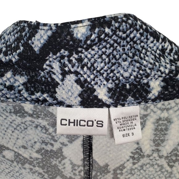 Chico's 3 Sz XL Jacket Blue Reptile Print Zip Belt Pockets Stretch Fluid Jersey - Picture 6 of 9
